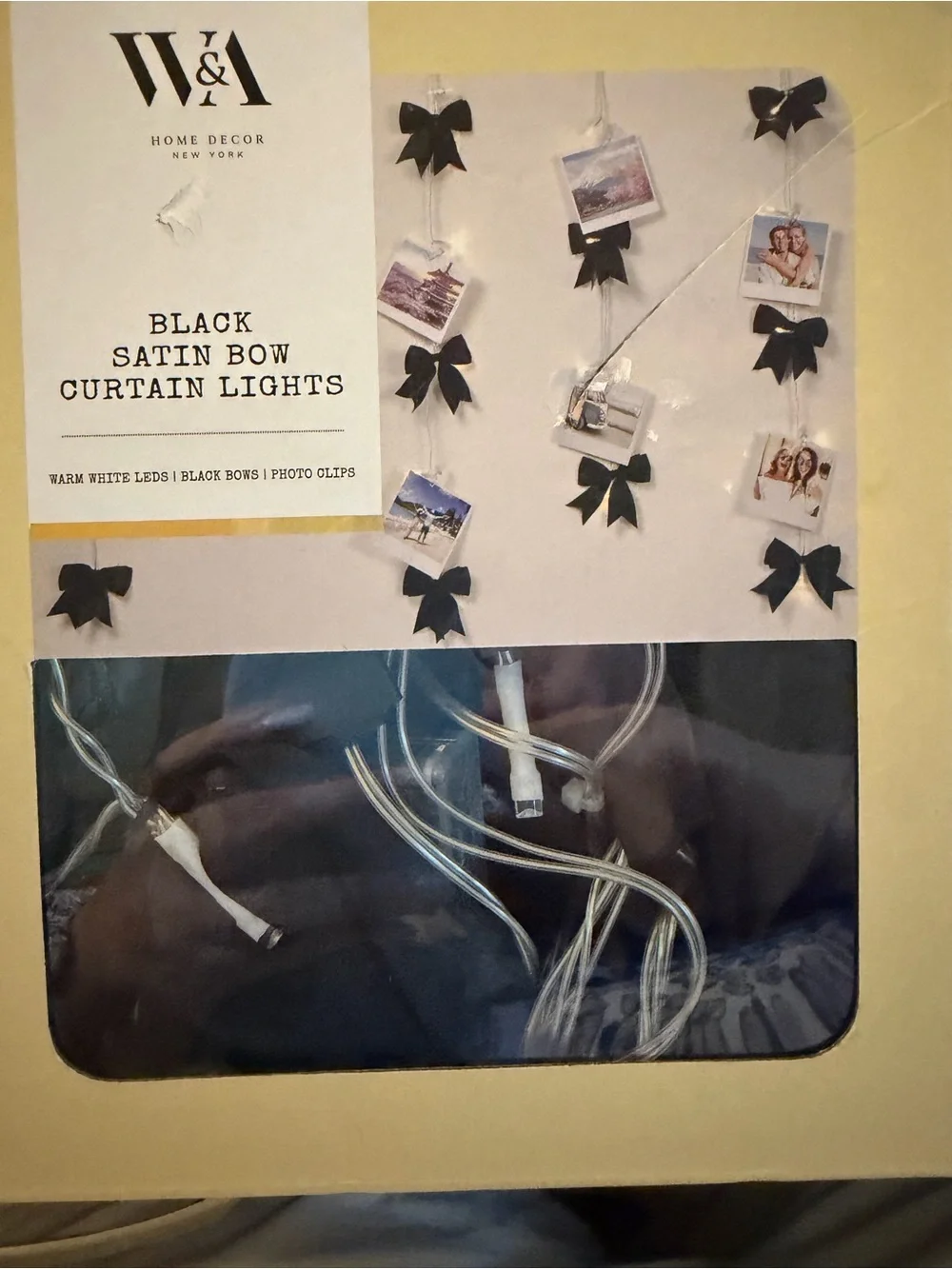Black Satin Bow Curtain Lights - Photo Clip String Lights - perfect for dorm!